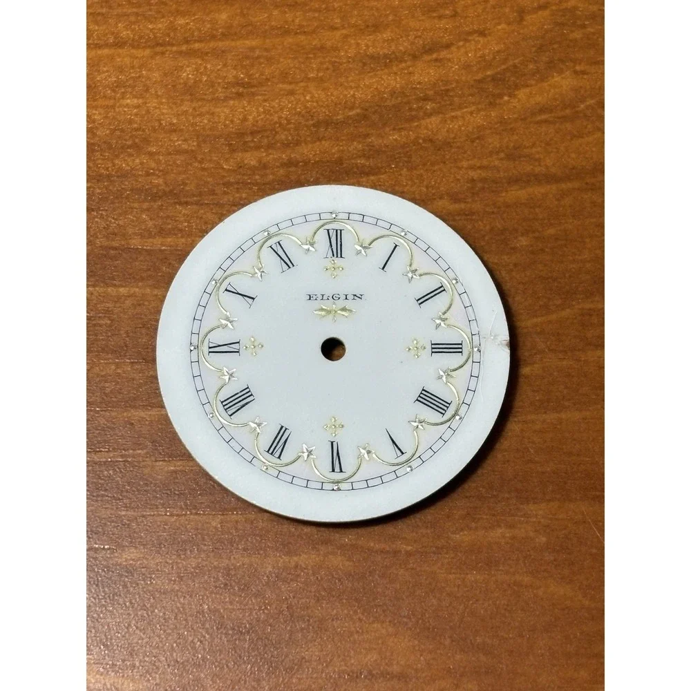 Vintage Antique Elgin Pocket Watch Dial Gold Leaf Porcelain Enamel 0s